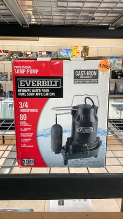 EVERBILT PROFESSIONAL SUMP PUMP 3/4 HORSEPOWER 80 GALLON PER MINUTE.