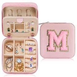 Pink “M” Initial Travel Jewelry Case, NEW