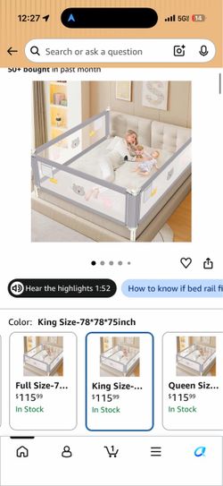 King size Height Adjustable Bed Rail for Toddlers, Kids Safety Baby Bed Rail