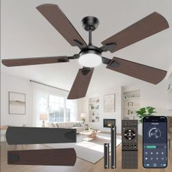 Ceiling Fans with Lights, 52 Inch Modern Ceiling Fans with Lights and Remote Control, DC Reversible Motor, Noiseless, 3CCT, Ceiling Fan for Bedroom, L