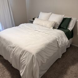 Queen Bed With Frame, Mattress, Foam Topper, And Box Springs. 