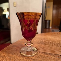 Arte Italica Medici Ruby Red Water Glass/Wine Goblet 24K Gold Italy