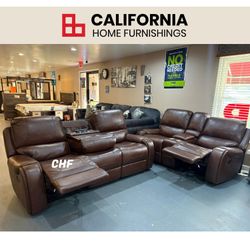 Luxury Brown Reclining Sofa & Console Loveseat Set