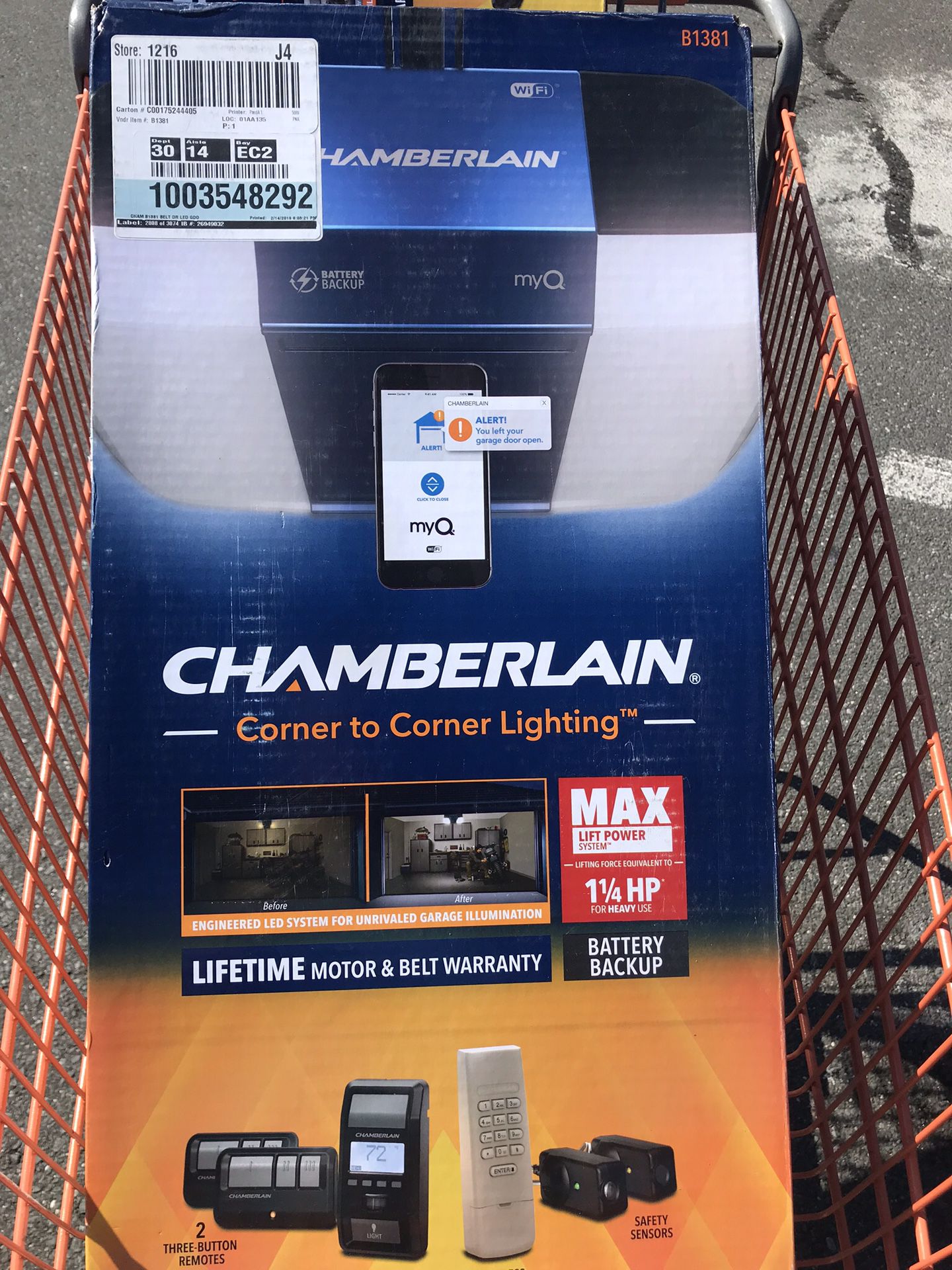 BRAND NEW Chamberlain b1381 garage door opener 1 1/4HP belt smart LED