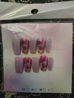 Press-On Nails Pink Butterfly Design XS
