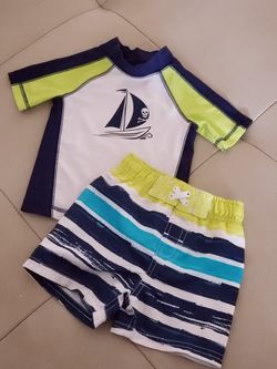 Boys 12mo. pirate sailboat swimsuit set