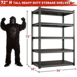 😀 REIBII 72"Hx36”Wx18”D Garage Shelving Heavy Duty Storage Shelves, 5-Tier Adjustable Garage Shelves for Warehouse, Basement, Black