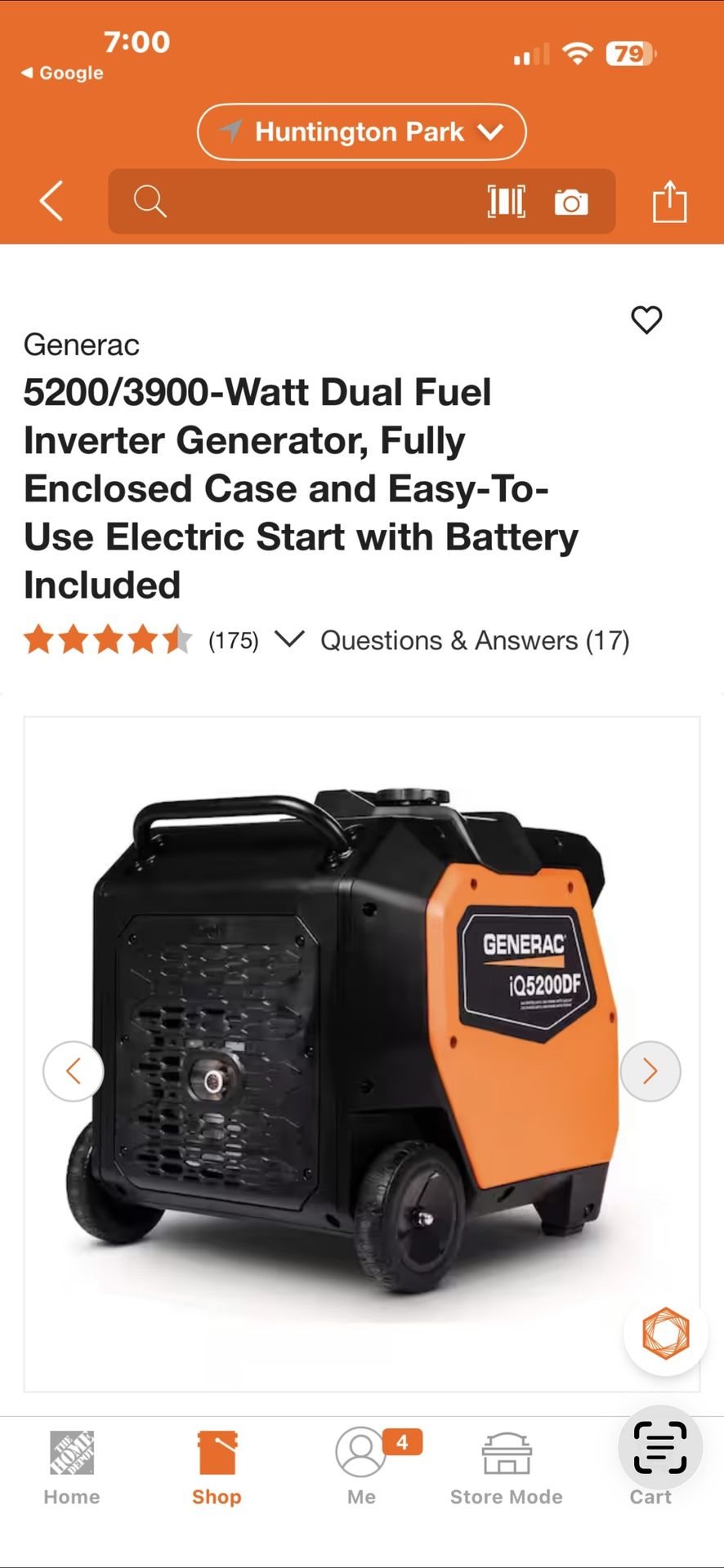 Generac 5200/3900-Watt Dual Fuel Inverter