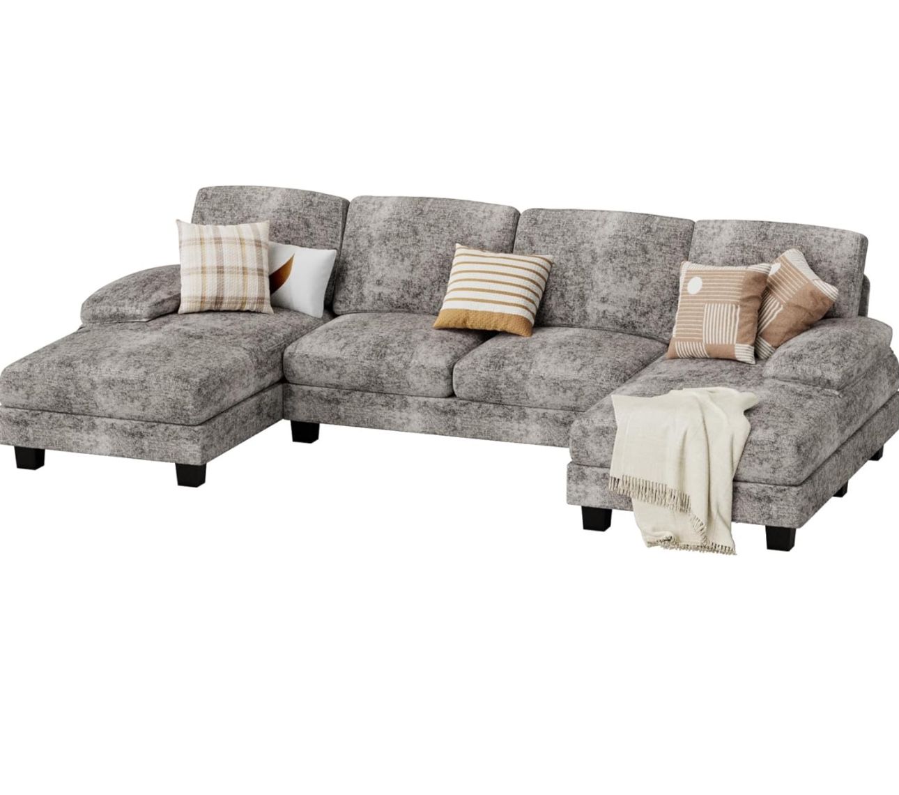 Grey U Shaped Sectional Couch 4 Seat Sofa