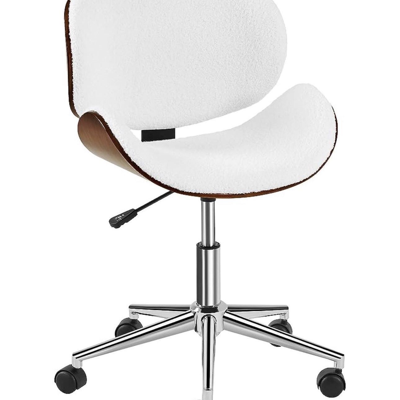 Ergonomic Desk Chair Armless Office Chair Mid-Century Bentwood Seat Computer Chair Boucle Fabric Swivel Chair Height Adjustable for Bar Meeting Room H