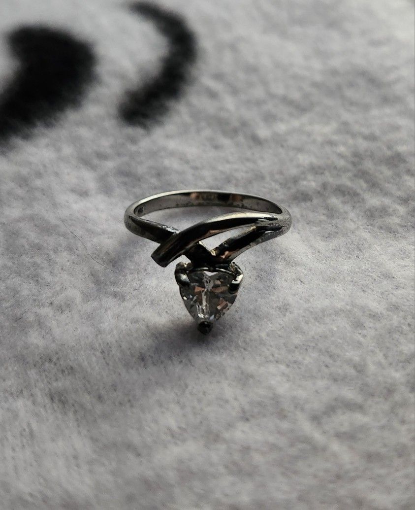 Heart Drop Ring Silver Marked 925 Size 6