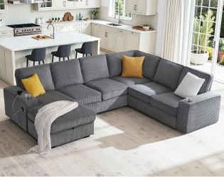 Gray Corduroy Sectional Sofa with Chaise