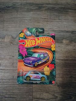 the Hot Wheels Fiat 500 light blue die-cast car from the 2024 Spring Series