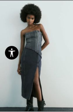 Zara Strapless Denim Dress Sz Z-Small