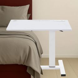 Overbed, 29.72""W, Height Adjustable Overbed Desk, Mobile Bedside Table with Hidden Wheels, USB-C,NEW