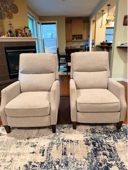 Set of 2 Fabric Push-Back Recliners from Costco (Grey/Oatmeal)