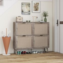 4 Door Shoe Rack, Freestanding Modern Shoe Storage Cabinet, for Entryway 