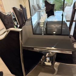 Luxury dining Table  Black Vervet And Chrome 