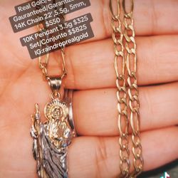 14K Gold Figaro Chain & St Jude Pendant 