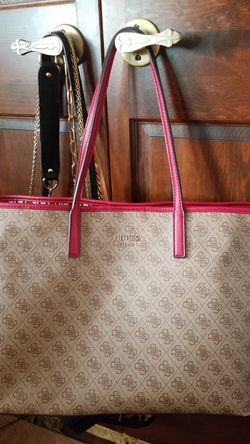 Guess Tote with inner detachable bag genuine leather red trim.