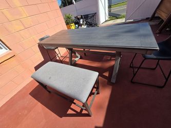 Modern Gray Solid Wood Dining Table Set - Includes 2 Benches & 2 Chairs OBO