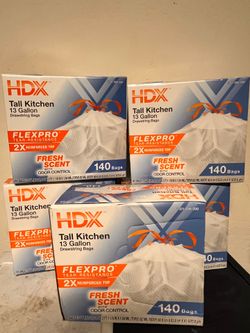 HDX Tall Trash Bags 140ct for $12 per box