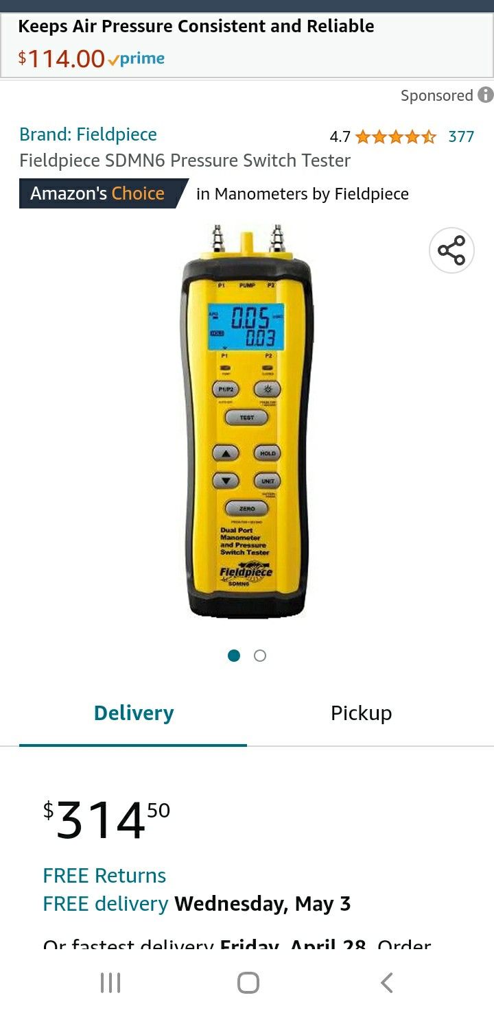 Fieldpiece Monometer/ Gas Pressure