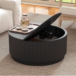 Black Round Coffee Table with Storage