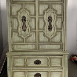 Beautiful Green Rustic Solid Wood Vintage Armoire