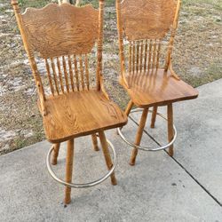 Pair Of Oak Swivel Barstools 30”