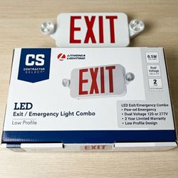 Low Profile All LED Exit & Emergency Combo, Red, White Housing