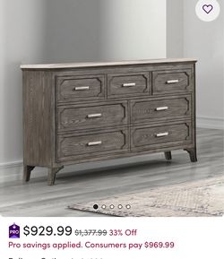 7-Drawer Wood Dresser in Gray Finish