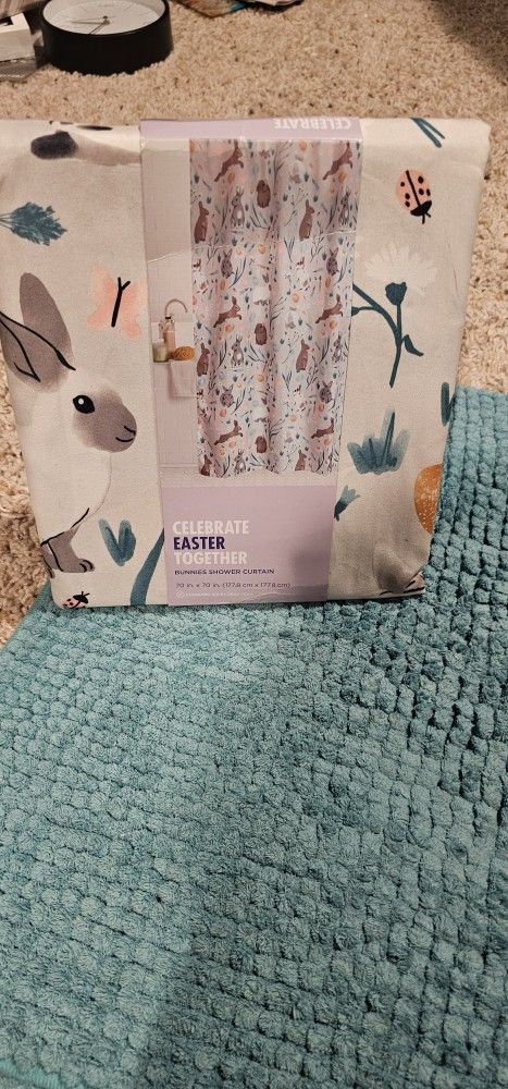 Easter Shower Curtain With Two Matching Rugs