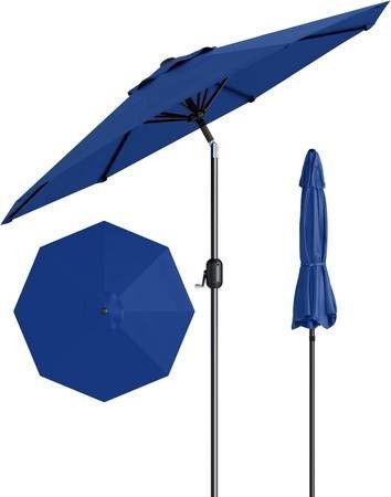 NEW 9FT Patio Umbrella Outdoor Push Button Tilt and Crank 8 Sturdy Ribs UV Protection Waterproof for Garden, Pool, Deck, Backyard Navy Blue