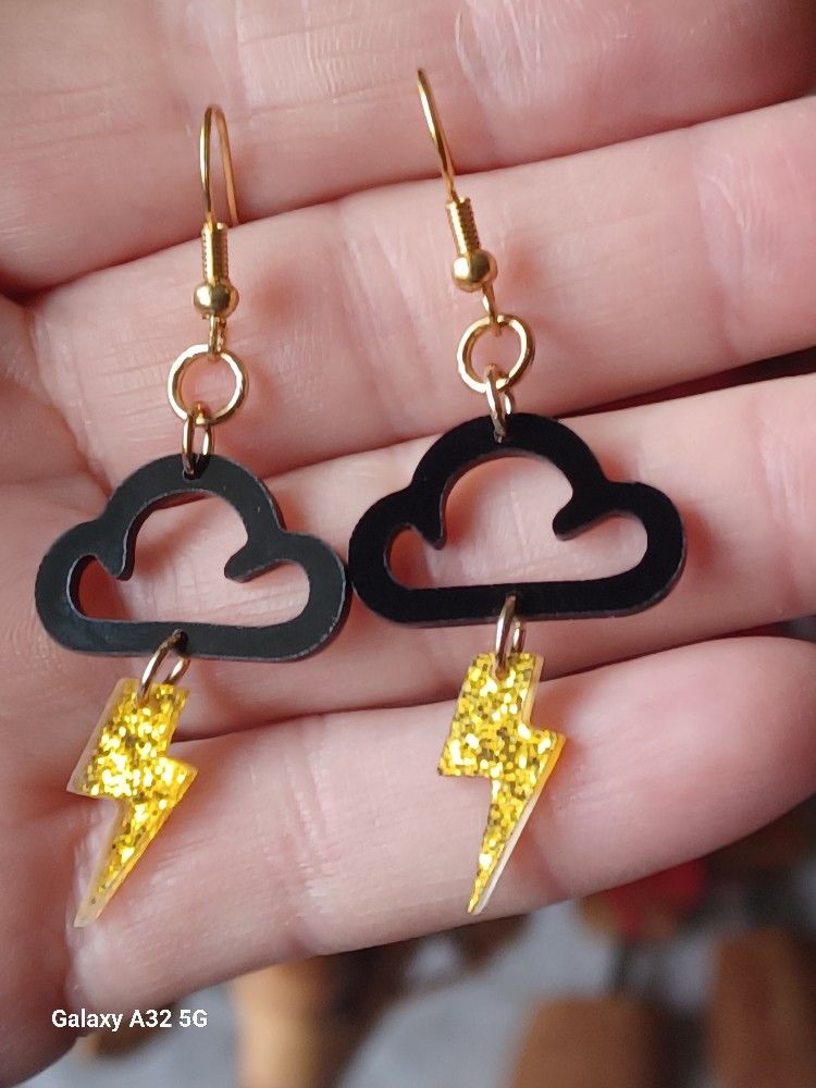 18kt. Gold Plated Lucite Clouds& Lightening Bolt Earrings