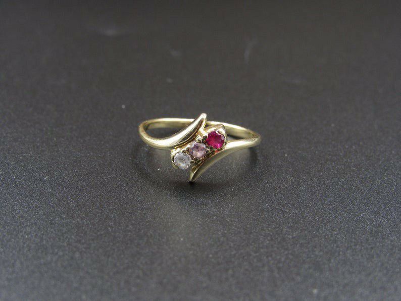 Size 6.5 10K Gold Sapphire Ruby & CZ Band Ring Vintage Estate Wedding Engagement Anniversary Gift Idea Beautiful Elegant Unique Cute Cool