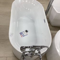59” Freestanding Bathtub New White Color With Steel Frame With Leveling Legs Ready For Pick Up Today