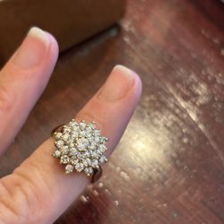 sterling silver sz 6 gold wash cluster cocktail ring white sapphires