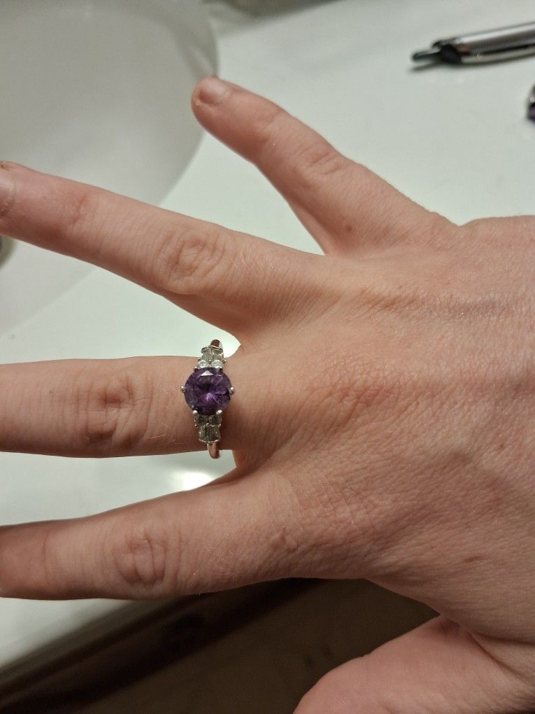 Real Silver Purple Stoned Ring 