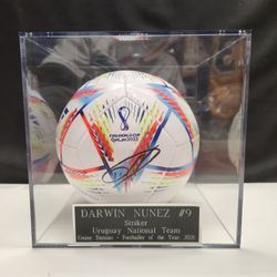 Uruguay Star Darwin Nunez Signed,  Beckett-Certified,  Adidas World Cup Soccer Ball In Display Case 