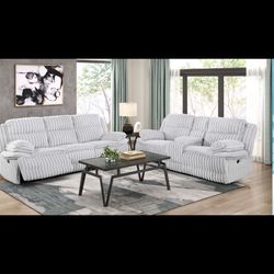 2PC LIGHT GREY CORDUROY RECLINERS OVERSIZE