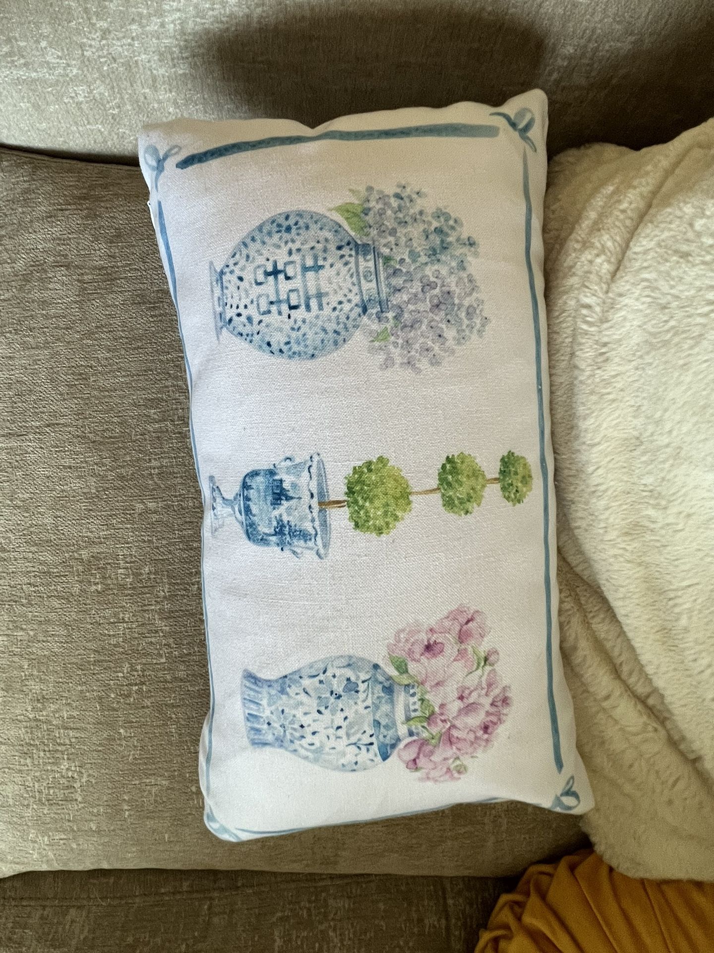 Pillow 12x24 Luxury Topiary Blue White Floral