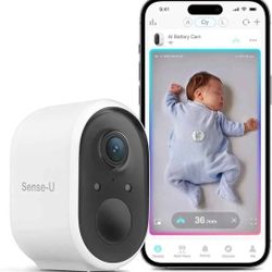Sense-U AI Battery Baby Camera Monitor with Sensor-Free Sleep Breathing Movement Detection, Smart Se