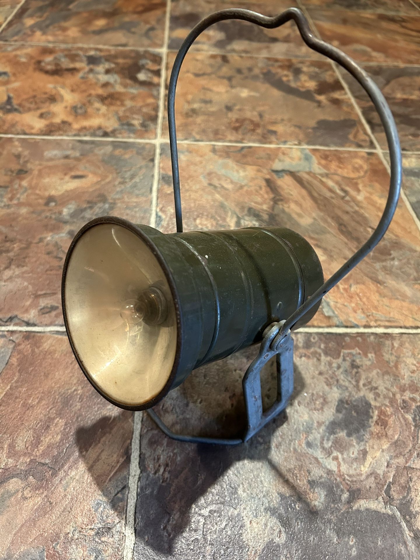 Vintage Green Military Light | Railroad Metal Lamp | Adjustable Base | Spotlight Battery Operated | Plastic Filter