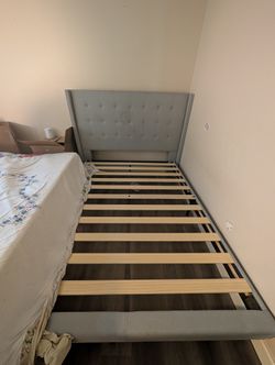 Complete Queen Bed: Mattress + Upholstered Platform Bed Frame