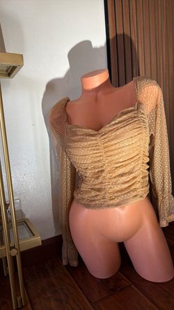 Gold Ruched Mesh Long Sleeve
