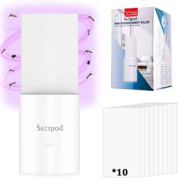 Flying Insect Trap Refill Kit Indoor Catcher Flies Mosquito Fly Tapper with Night Light UV Attractant for Home Office Kitchen (Device + 10 Refills)