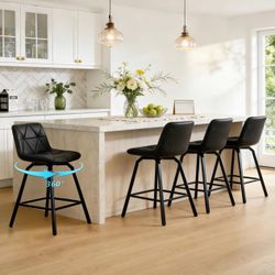 26" Counter Height 360° Swivel Bar Stools Set of 4