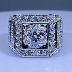 5ct Moissanite Ring Solid Sterling Silver Mens Size 11