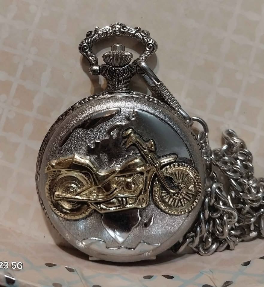 Vintage BENRUS 3D Embossed Motorcycle Pocketwatch